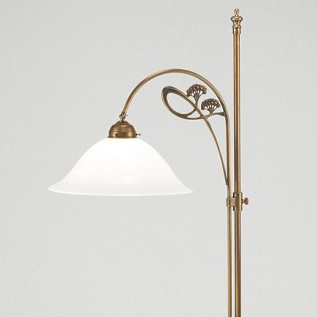 Floor Lamp Jugendstil in bronze with wide glass lampshade