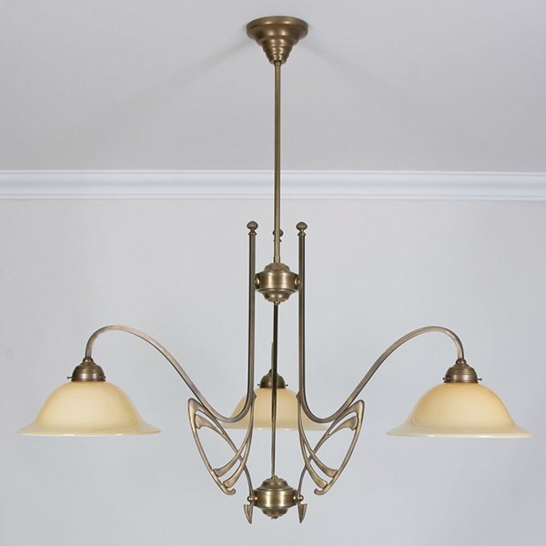 Victor Horta 3-Light Chandelier Elegance with ivory-coloured glass lampshades