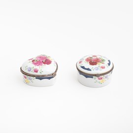 Set of 2 Porcelain Boxes Red and Pink Roses
