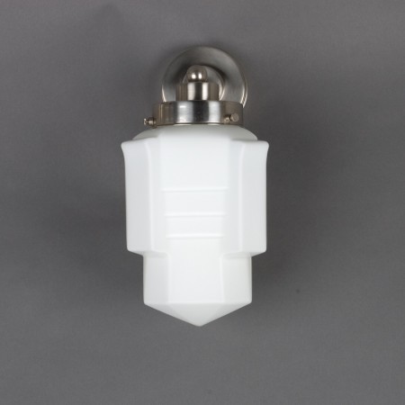 Wall lamp with matted nickel finish and opal white glass shade