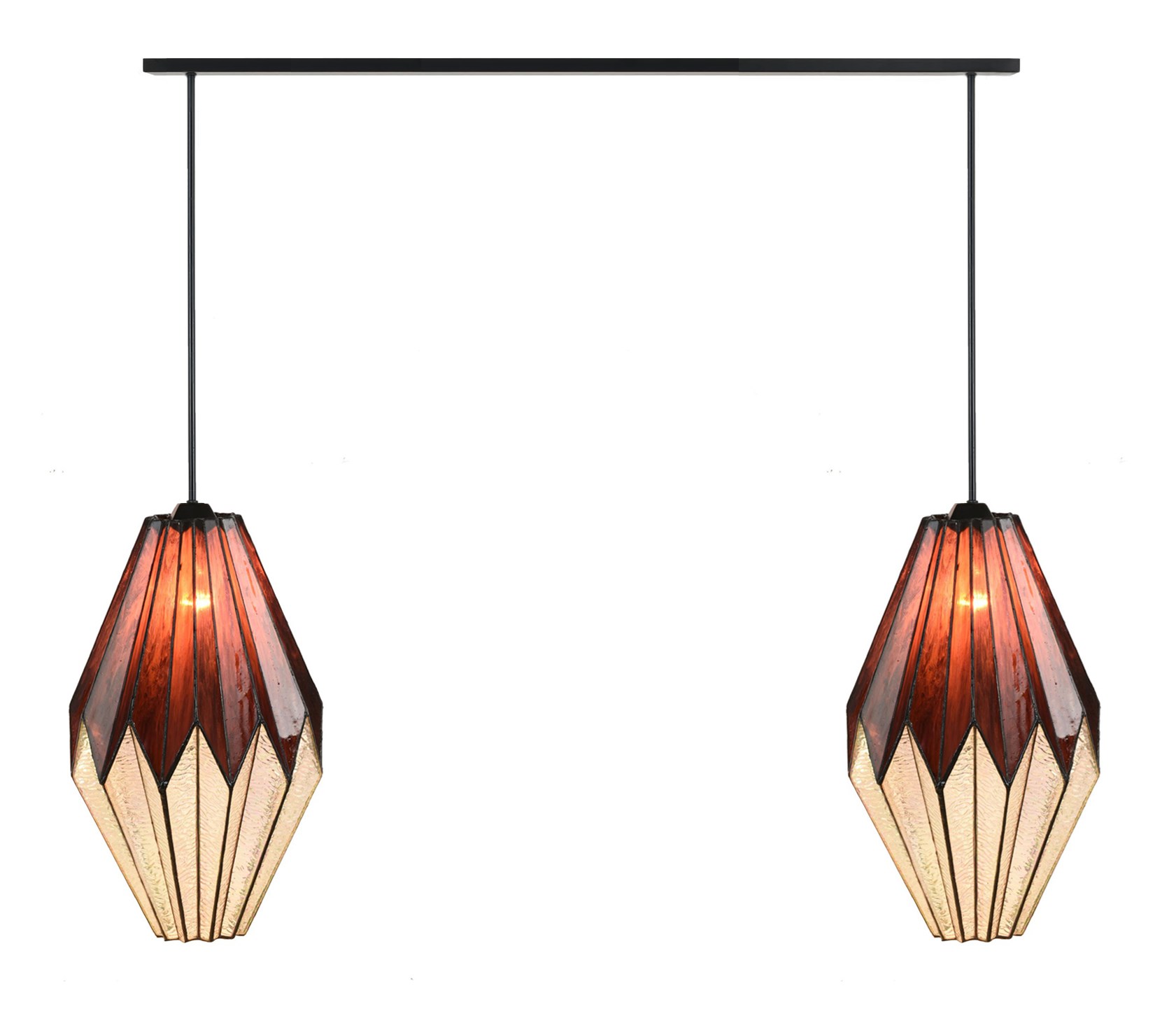 2 x Tiffany Origami with Pendant to ceiling beam