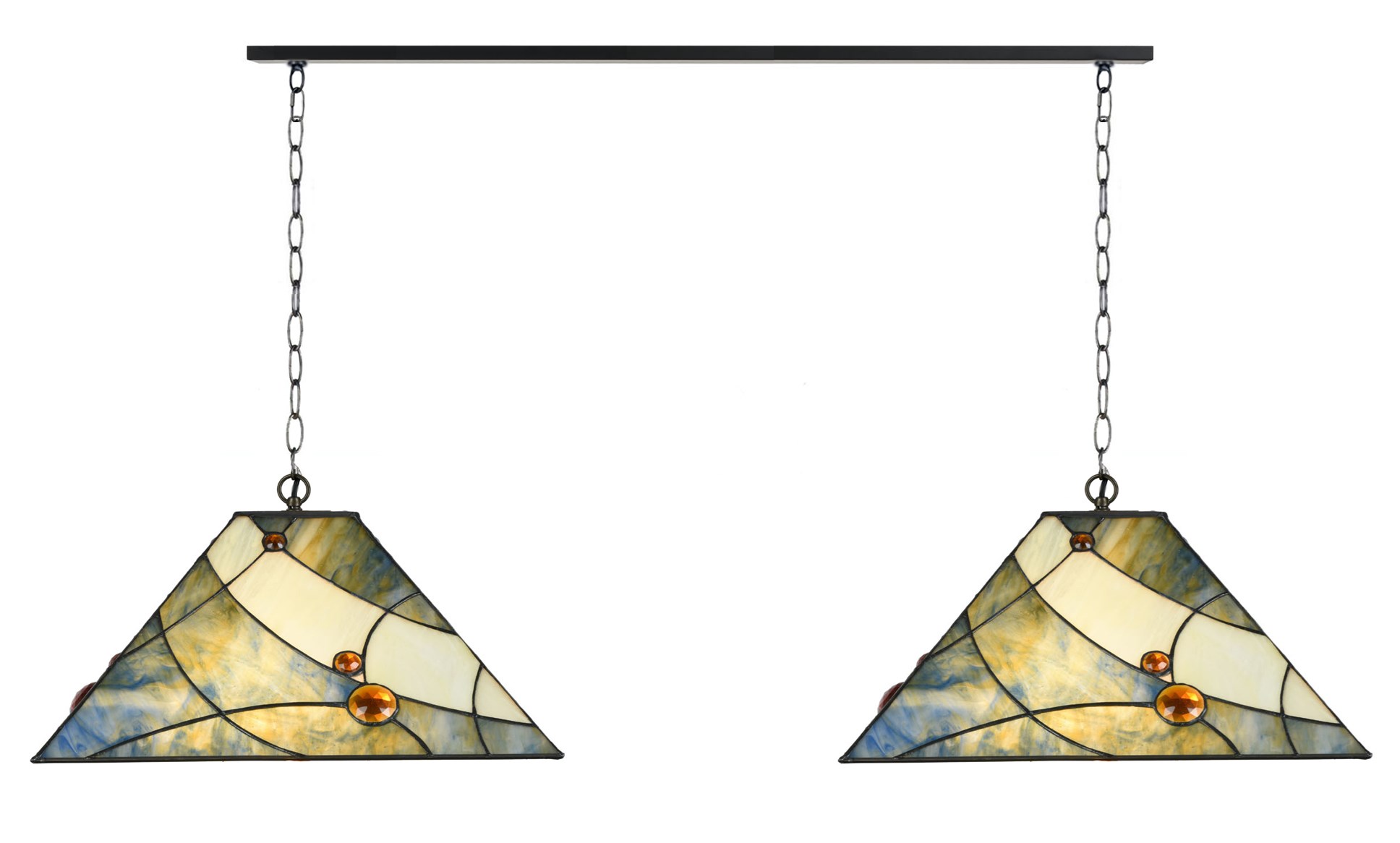 2 x Tiffany Sky Blue with chain to ceiling beam