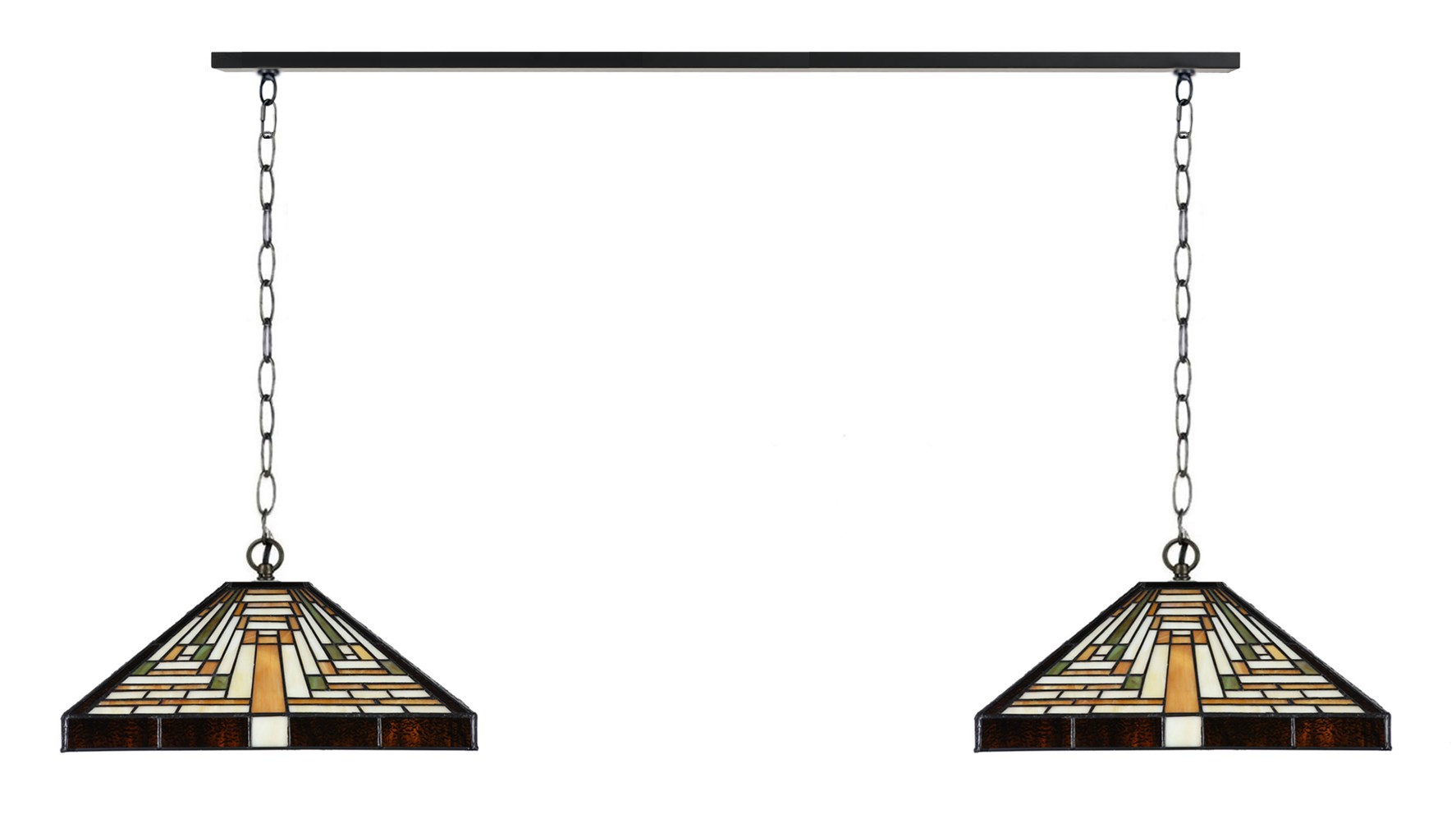 2 x Tiffany Rising Sun with chain to ceiling beam