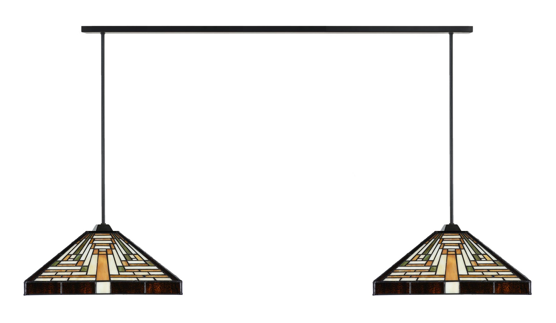 2 x Tiffany Rising Sun with Pendant to ceiling beam