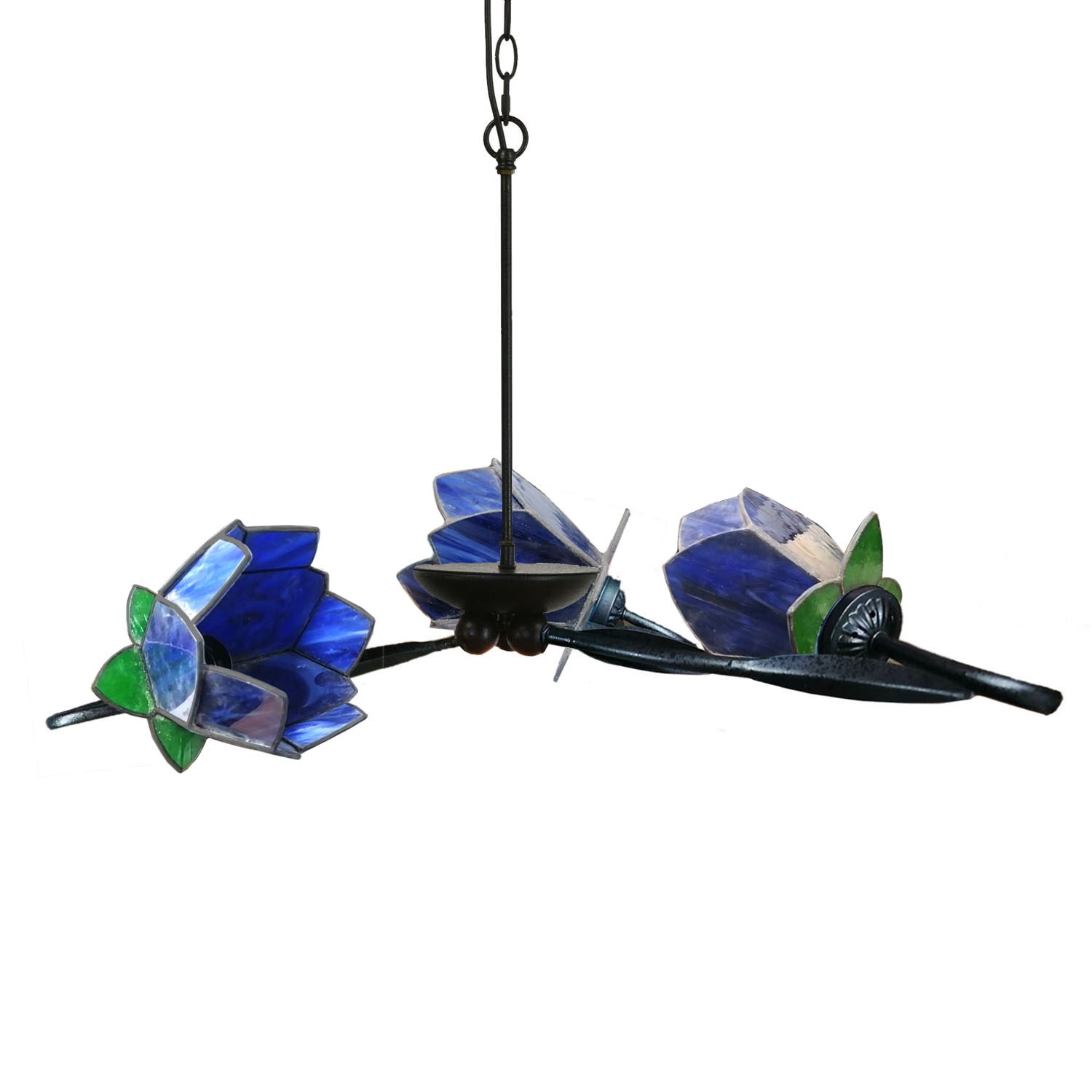 3 light Chandelier Lovely Blue Lotus