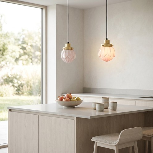 Hanging lamp on cord Lotus Blush 20's Brass