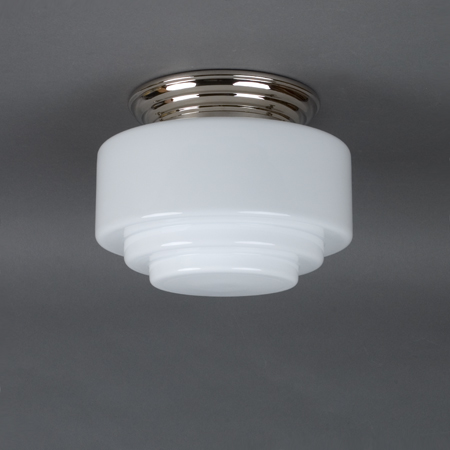 Ceilinglamp Getrapt in 25cm in opal glass with rounded nickel fixture