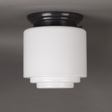 Ceilinglamp Layered Cylinder Large in opal glass with rounded bronzed fixture