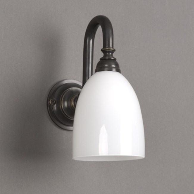Bathroom wall lamp small bow with opal white glass shade and bronze finish