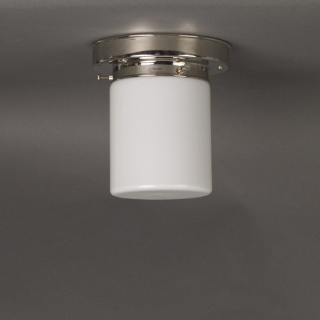 Ceilinglamp Cylinder Medium Low in opal white glass with layered nickel fixture