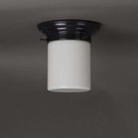Ceilinglamp Cylinder Medium Low in opal white glass with rounded bronzed fixture
