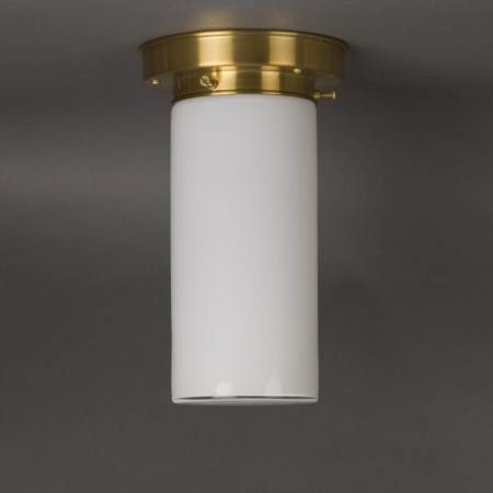 Ceilinglamp Cylinder Medium High in opal glass with layered brass fixture
