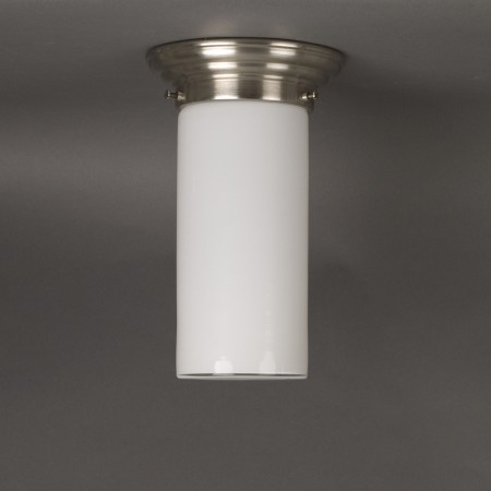 Ceiilnglamp Cylinder Medium High in opal white glass with rounded matt nickel armature