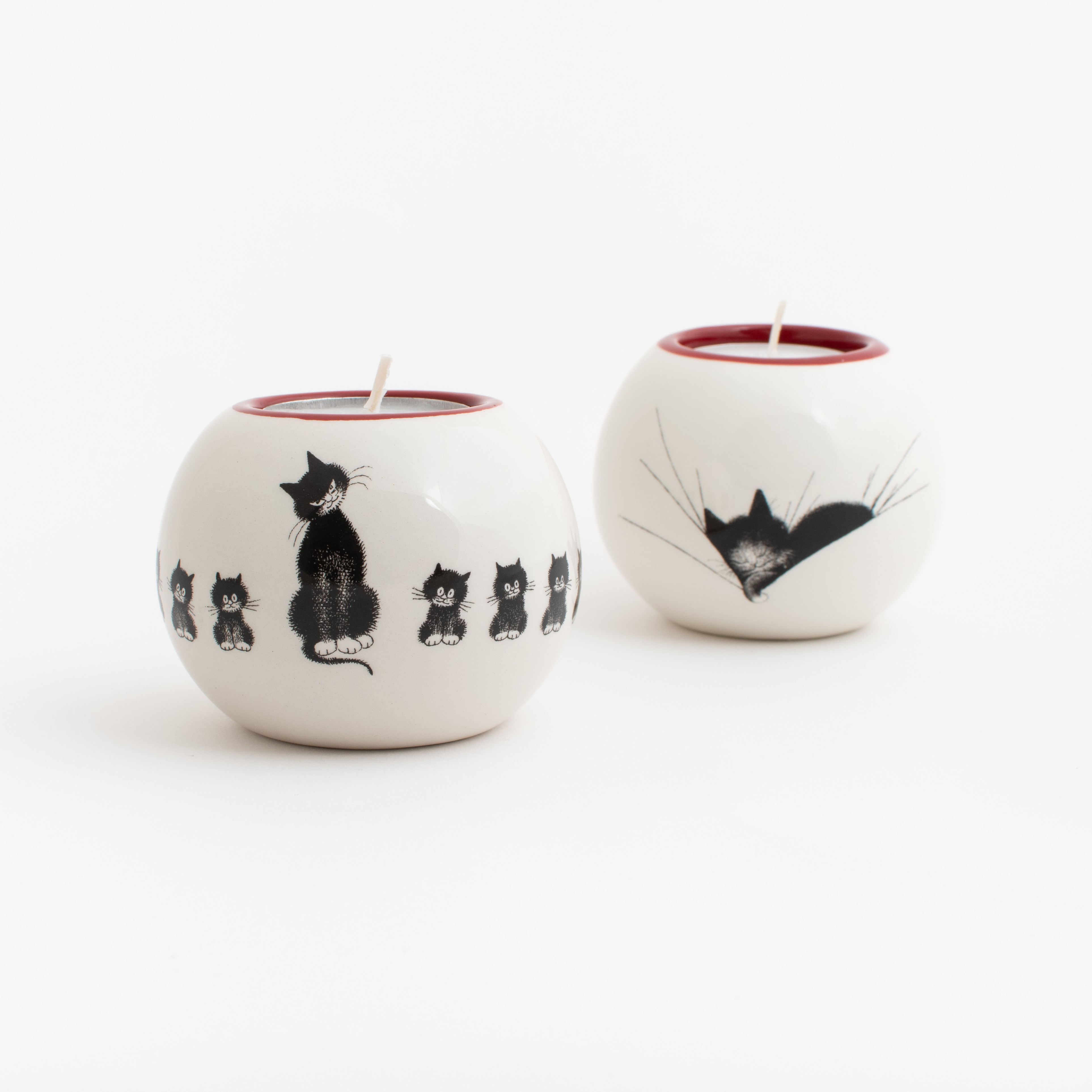 Set of 2 Tea Light Holders Cat Family