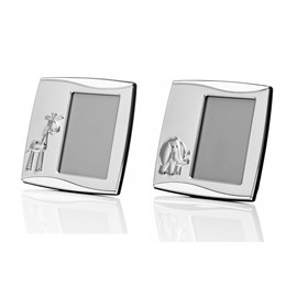 Set of 2 Silver Plated Picture Frames Elephant & Giraffe
