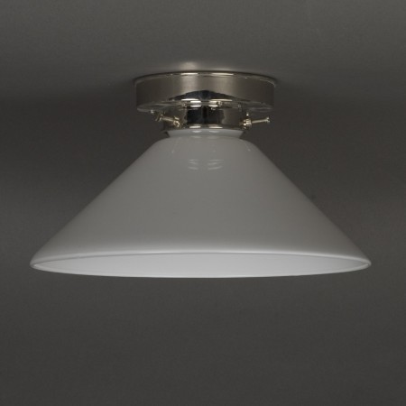 Ceilinglamp Cono in opal white glass with layered nickel fixture