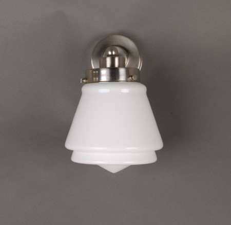 Wall lamp Comet with matted nickel finish and opal white glass shade